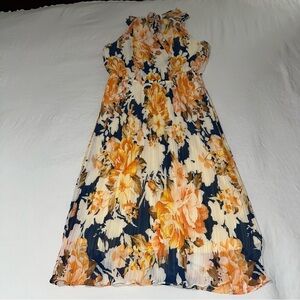 Floral Midi Dress in Navy and Orange